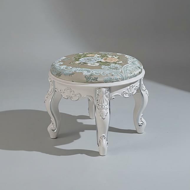 Retro Fabric Dressing Chair, Child Round Stool, Dressing Seat, Home Furniture, Living Room Dinning Chair, ABS Leg, Round Ottoman
