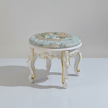 Retro Fabric Dressing Chair, Child Round Stool, Dressing Seat, Home Furniture, Living Room Dinning Chair, ABS Leg, Round Ottoman