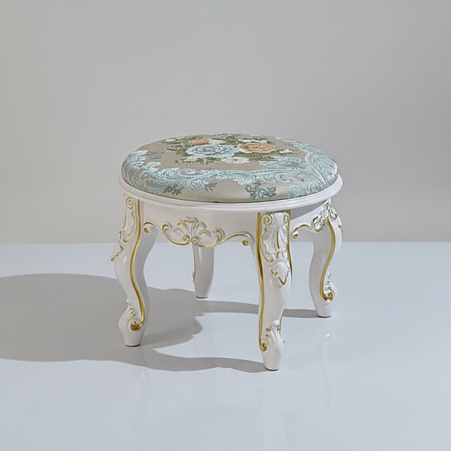 Retro Fabric Dressing Chair, Child Round Stool, Dressing Seat, Home Furniture, Living Room Dinning Chair, ABS Leg, Round Ottoman