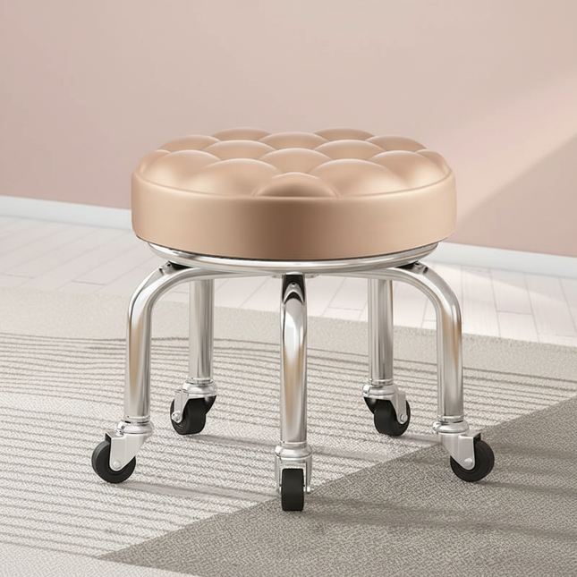 5-Wheel Metal Stool - Thickened Silent Low Stool with Sturdy Frame for Home/Foot Spa/Cosmetology/Kids