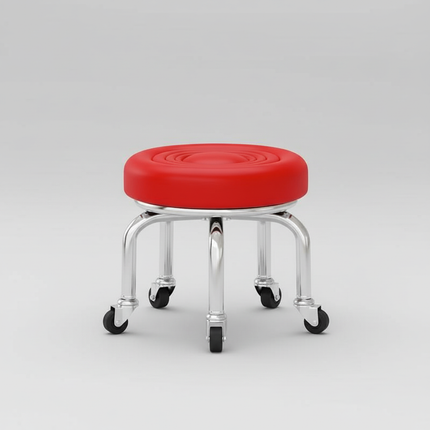 5-Wheel Metal Stool - Thickened Silent Low Stool with Sturdy Frame for Home/Foot Spa/Cosmetology/Kids
