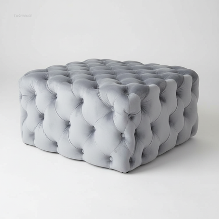 Nordic Living Room Ottoman Round Button Velvet Shoe Changing Stool Apartment Living Room Light Luxury Home Small Makeup Stool