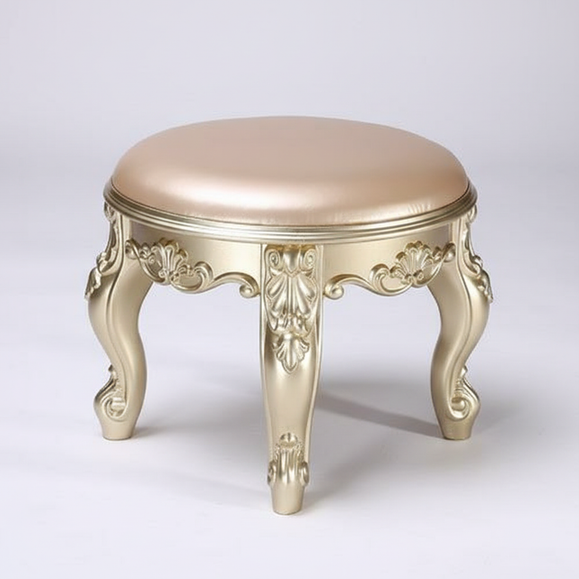 Retro Carved Small Stool Luxury Leather Cushion Creative Low Seat Elegant Room Sofa Chair Stylish Seating Decorative Footrest