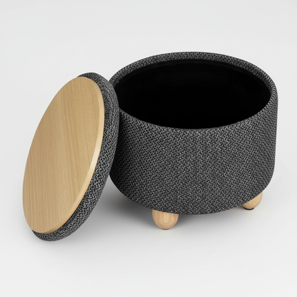 WOLTU Foldable Ottoman Storage Pouf Upholstered Stool with Lid Pine Legs Space Saving for Living Room Bedroom Home Decal