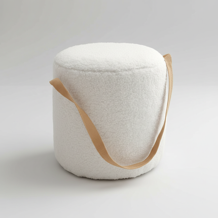 Lamb Velvet Round Stool for Living Room, Multi-Purpose Ottoman for Sofa & Coffee Table, Compact Home Decor Stool​