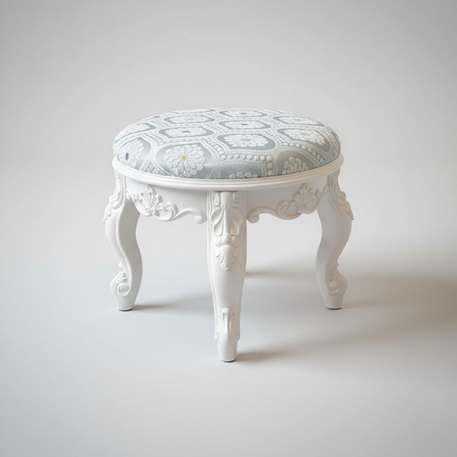 Retro Fabric Dressing Chair, Child Round Stool, Dressing Seat, Home Furniture, Living Room Dinning Chair, ABS Leg, Round Ottoman