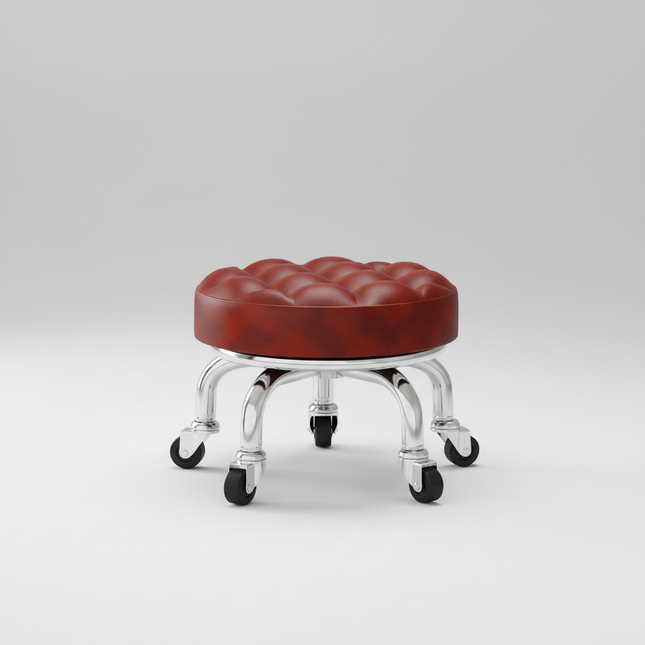 5-Wheel Metal Stool - Thickened Silent Low Stool with Sturdy Frame for Home/Foot Spa/Cosmetology/Kids
