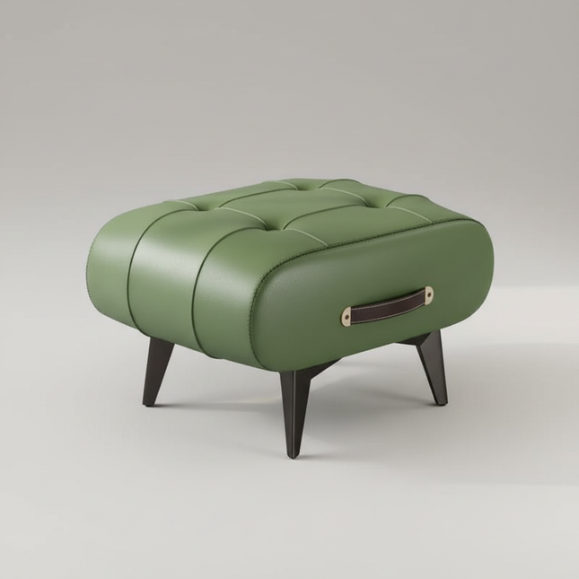 Foldable Foot Stool Extra Thick PU Leather & High-Density Foam, Portable Ottoman for Living Room/Bedroom/Office, Non-Slip Base