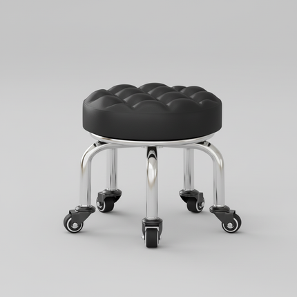 5-Wheel Metal Stool - Thickened Silent Low Stool with Sturdy Frame for Home/Foot Spa/Cosmetology/Kids