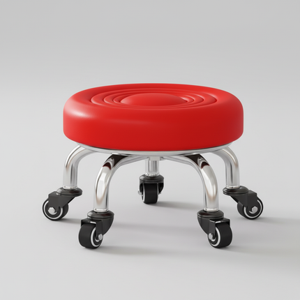 5-Wheel Metal Stool - Thickened Silent Low Stool with Sturdy Frame for Home/Foot Spa/Cosmetology/Kids