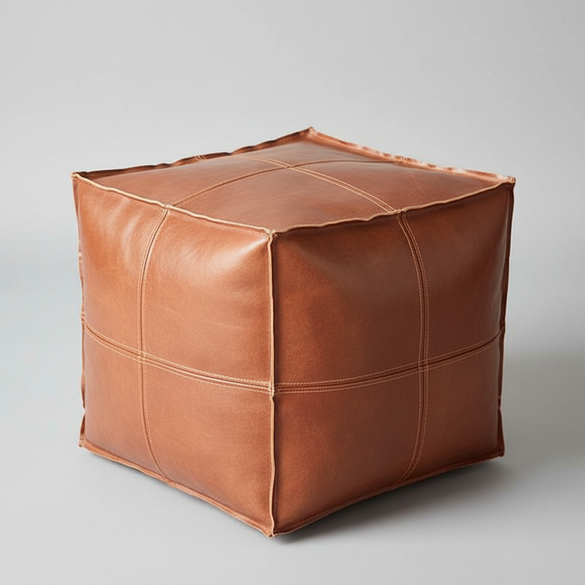 45cm Moroccan Artificial PU Leather Pouf Cover Craft Simple Sofa Ottoman Footstool Unstuffed Living Room Bedroom Cushion Covers