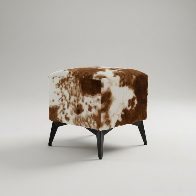 ‌Faux Leather Ottoman, Plush Entryway Bench, Velvet Square Stool, Minimalist Footrest for Bedroom/Balcony with Non-Skid Base