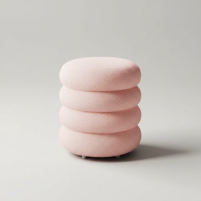 Creamy Household Stool Girls' Makeup Seat Bedroom Vanity Chair Soft Lamb Wool Pouf Minimalist Manicure Round Ottoman