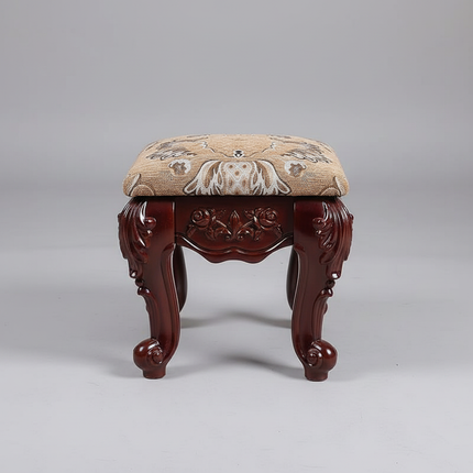 European Velvet Tufted Stool with Storage: Vintage Coffee Table Ottoman, Solid Wooden Seat, Gold Embroidery Accent Footrest