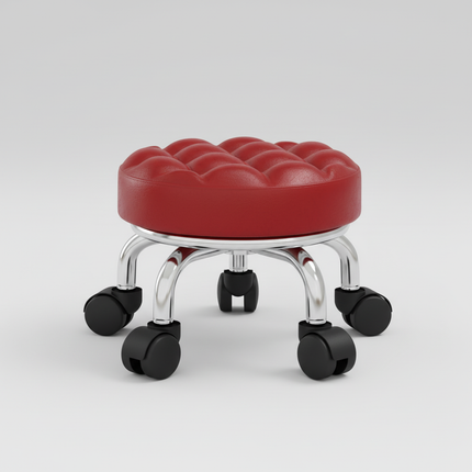 5-Wheel Metal Stool - Thickened Silent Low Stool with Sturdy Frame for Home/Foot Spa/Cosmetology/Kids