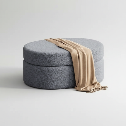 Modern Oval Storage Ottoman Upholstered Fabric Footrest Stool with Hidden Storage Vanity Bench for Bedroom Living Room