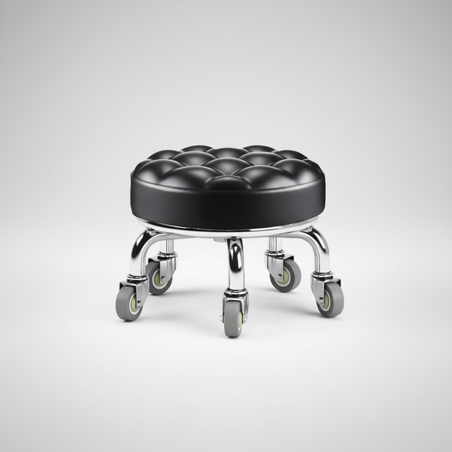 5-Wheel Metal Stool - Thickened Silent Low Stool with Sturdy Frame for Home/Foot Spa/Cosmetology/Kids