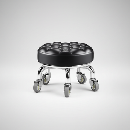5-Wheel Metal Stool - Thickened Silent Low Stool with Sturdy Frame for Home/Foot Spa/Cosmetology/Kids