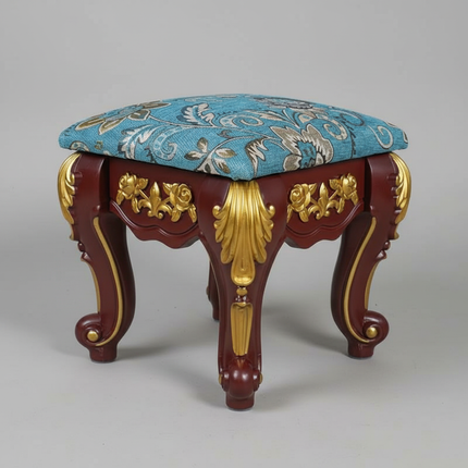 European Velvet Tufted Stool with Storage: Vintage Coffee Table Ottoman, Solid Wooden Seat, Gold Embroidery Accent Footrest