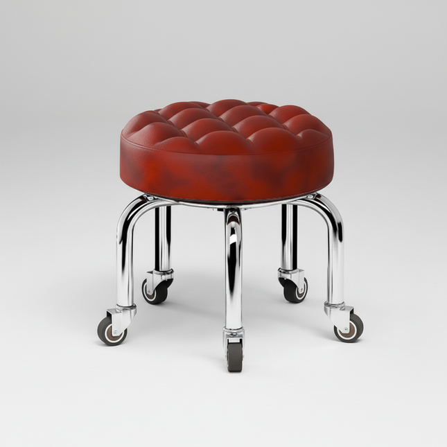 5-Wheel Metal Stool - Thickened Silent Low Stool with Sturdy Frame for Home/Foot Spa/Cosmetology/Kids