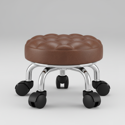 5-Wheel Metal Stool - Thickened Silent Low Stool with Sturdy Frame for Home/Foot Spa/Cosmetology/Kids