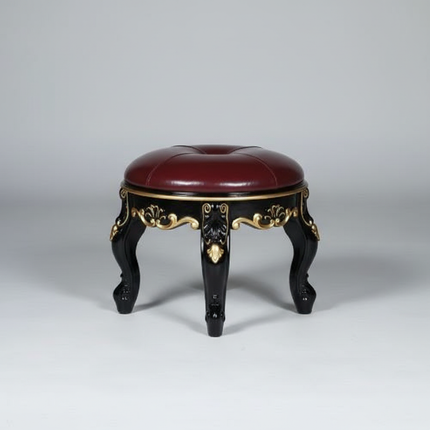 Retro Carved Small Stool Luxury Leather Cushion Creative Low Seat Elegant Room Sofa Chair Stylish Seating Decorative Footrest