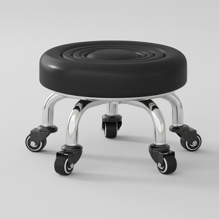5-Wheel Metal Stool - Thickened Silent Low Stool with Sturdy Frame for Home/Foot Spa/Cosmetology/Kids