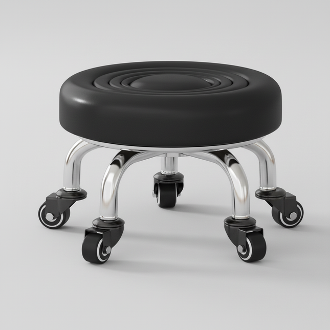 5-Wheel Metal Stool - Thickened Silent Low Stool with Sturdy Frame for Home/Foot Spa/Cosmetology/Kids