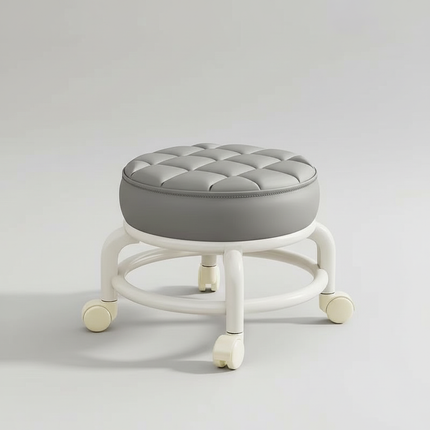 Low Stool with Wheels，Leather Fabric Portable Small Round Waterproof Durable Stool Thickening Seat Cushion Simple Soft Stool