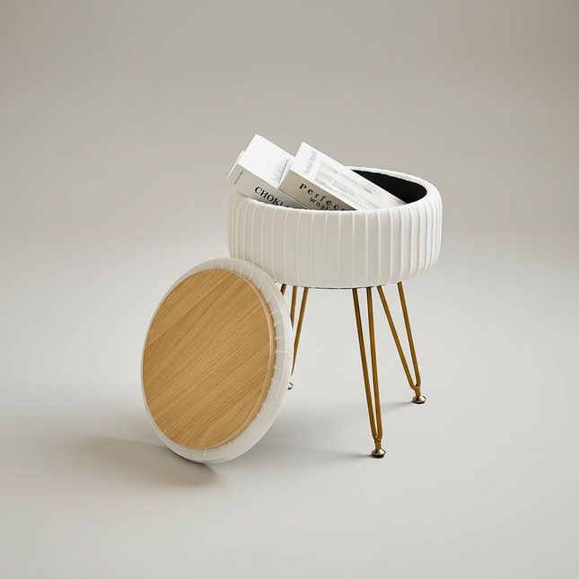 Redlife Velvet Vanity Stool Chair with Storage Multifunctional Makeup Chair Footrest with Anti-Slip Feet for Living Room Bedroom