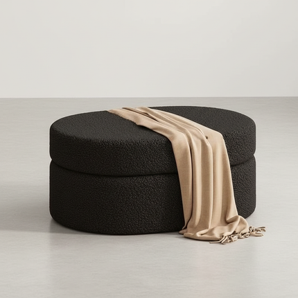 Modern Oval Storage Ottoman Upholstered Fabric Footrest Stool with Hidden Storage Vanity Bench for Bedroom Living Room