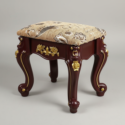 European Velvet Tufted Stool with Storage: Vintage Coffee Table Ottoman, Solid Wooden Seat, Gold Embroidery Accent Footrest