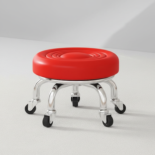 5-Wheel Metal Stool - Thickened Silent Low Stool with Sturdy Frame for Home/Foot Spa/Cosmetology/Kids