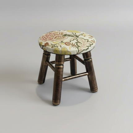 ‌Premium Velvet Upholstered Pouf Ottoman‌ - Solid Wood Leg Round Coffee Table Footrest European Style Extra Seat for Living Room