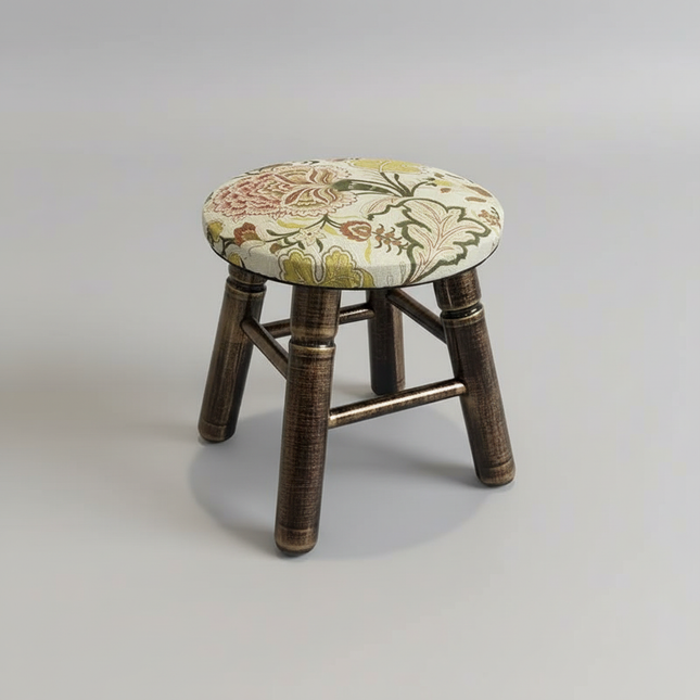 ‌Premium Velvet Upholstered Pouf Ottoman‌ - Solid Wood Leg Round Coffee Table Footrest European Style Extra Seat for Living Room