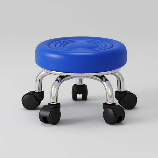 5-Wheel Metal Stool - Thickened Silent Low Stool with Sturdy Frame for Home/Foot Spa/Cosmetology/Kids