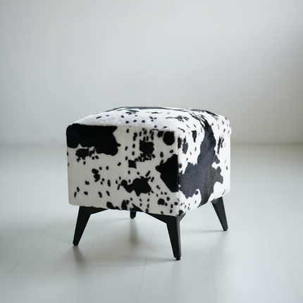 ‌Faux Leather Ottoman, Plush Entryway Bench, Velvet Square Stool, Minimalist Footrest for Bedroom/Balcony with Non-Skid Base