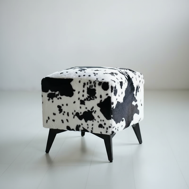 ‌Faux Leather Ottoman, Plush Entryway Bench, Velvet Square Stool, Minimalist Footrest for Bedroom/Balcony with Non-Skid Base