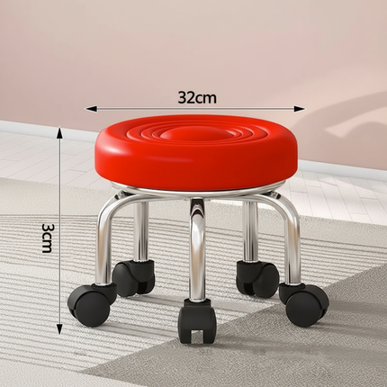5-Wheel Metal Stool - Thickened Silent Low Stool with Sturdy Frame for Home/Foot Spa/Cosmetology/Kids