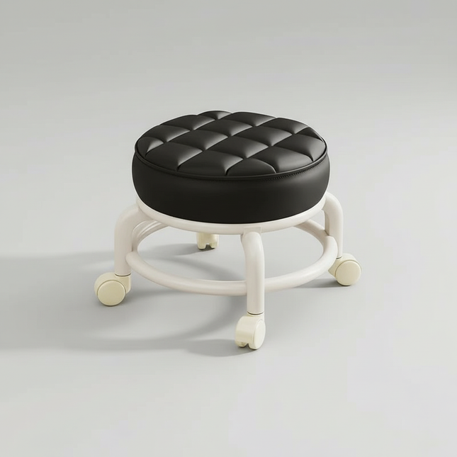 Low Stool with Wheels，Leather Fabric Portable Small Round Waterproof Durable Stool Thickening Seat Cushion Simple Soft Stool