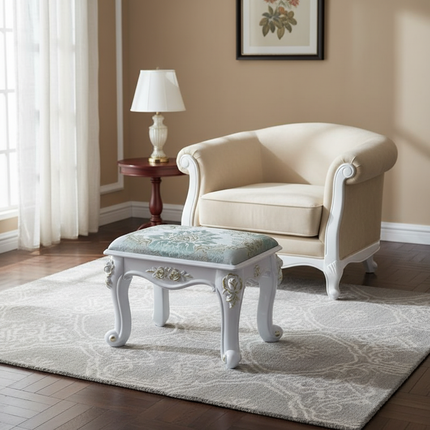 Retro Fabric Dressing Chair, Child Round Stool, Dressing Seat, Home Furniture, Living Room Dinning Chair, ABS Leg, Round Ottoman - gallery 1