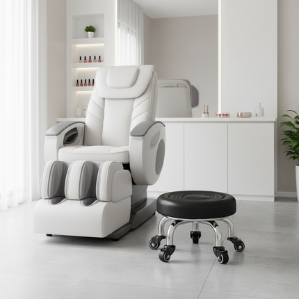 5-Wheel Metal Stool - Thickened Silent Low Stool with Sturdy Frame for Home/Foot Spa/Cosmetology/Kids - gallery 1