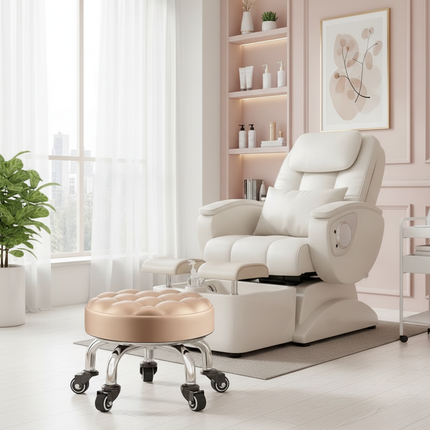 5-Wheel Metal Stool - Thickened Silent Low Stool with Sturdy Frame for Home/Foot Spa/Cosmetology/Kids - gallery 1