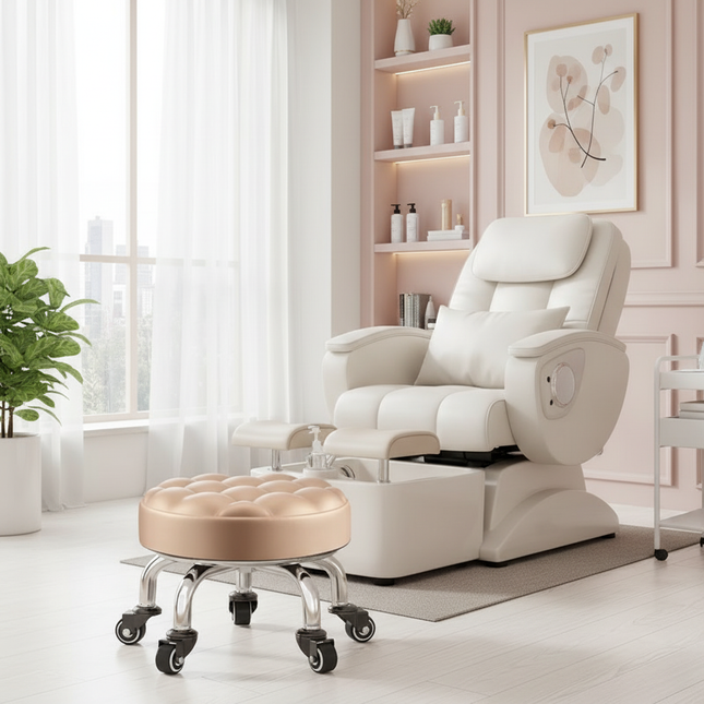 5-Wheel Metal Stool - Thickened Silent Low Stool with Sturdy Frame for Home/Foot Spa/Cosmetology/Kids - gallery 1