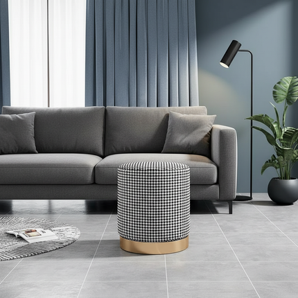 Living Room Round Stool Vanity Stool Velvet Ottoman Footrest Home Office  Compact Low Pouf  Shoe changing stool Dia33XH42cm - gallery 1