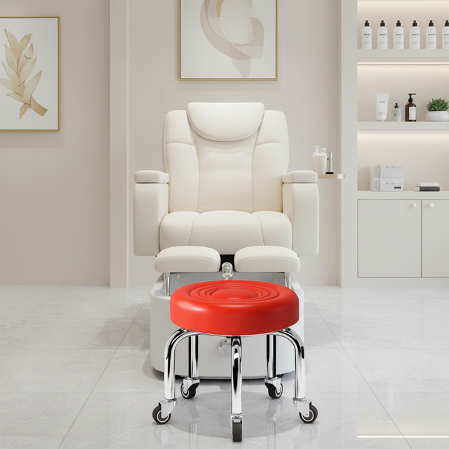 5-Wheel Metal Stool - Thickened Silent Low Stool with Sturdy Frame for Home/Foot Spa/Cosmetology/Kids - gallery 1
