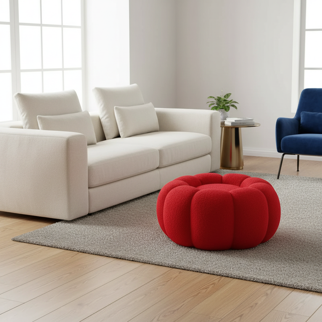 Pumpkin Sofa Low Stools Foot pedal Lamb Wool Shape Velvet Fabric Simple Modern Living Room Light Luxury Bedroom Round Ottomans - gallery 1