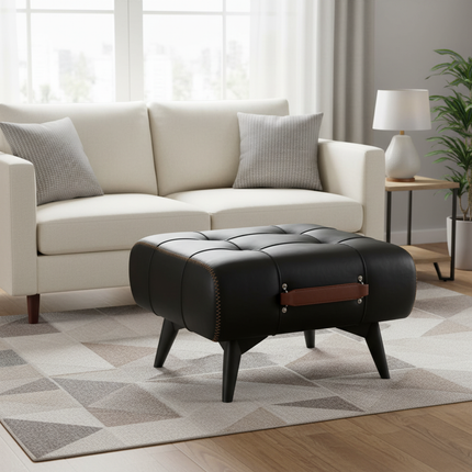 A high-quality oil-and-wax leather low stool, footstool, leather footrest stool, stylish multifunctional sofa side piece - gallery 1