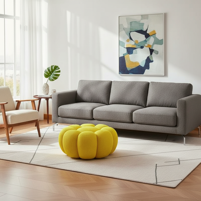 Nordic Sofa Pedal Simple Round Stool Low Ottomans Living Room Sofa Footstool 3D Fabric Creative Leg Footstool Pumpkin Footstools - gallery 1