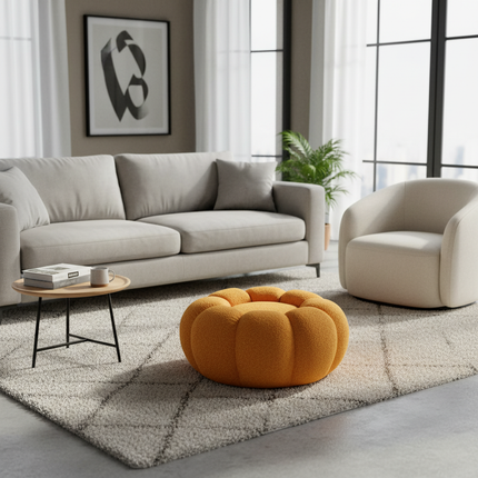 Pumpkin Sofa Low Stools Foot pedal Lamb Wool Shape Velvet Fabric Simple Modern Living Room Light Luxury Bedroom Round Ottomans - gallery 1